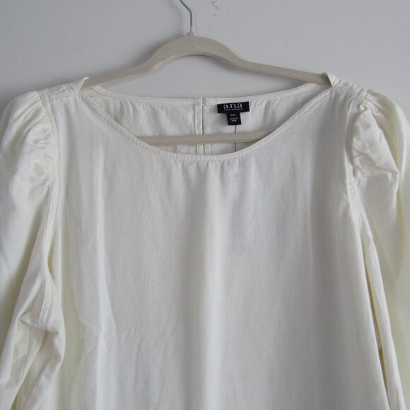 ANA Women's Top XXL Off White Puff Sleeves Elevated Basic Casual Coastal Grandma - Picture 3 of 11